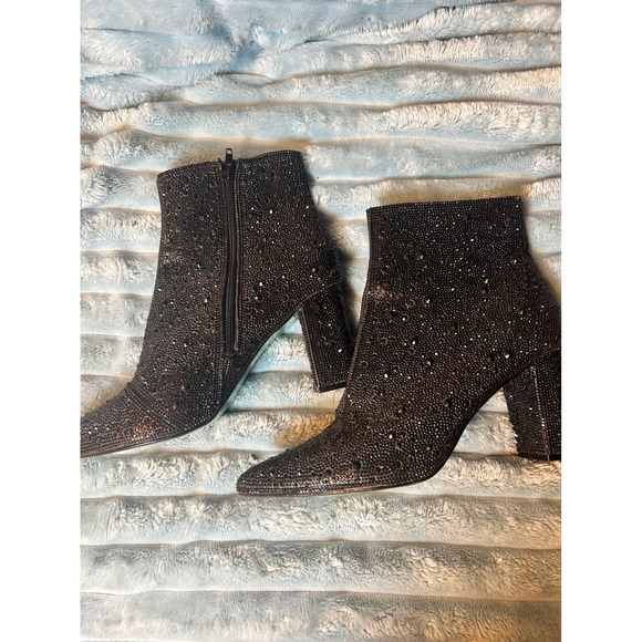 Betsey Johnson Shoes - Betsey Johnson SB-Cady Rhinestone Ankle Boots Black Hematite Block Heel Size 10M